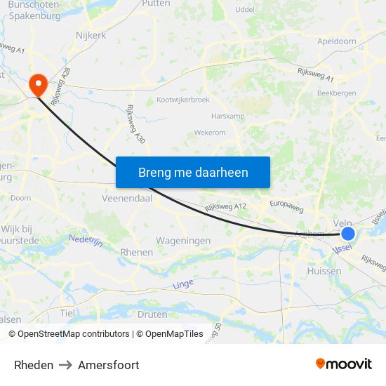 Rheden to Amersfoort map