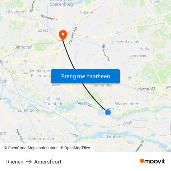 Rhenen to Amersfoort map