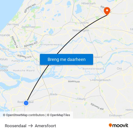 Roosendaal to Amersfoort map