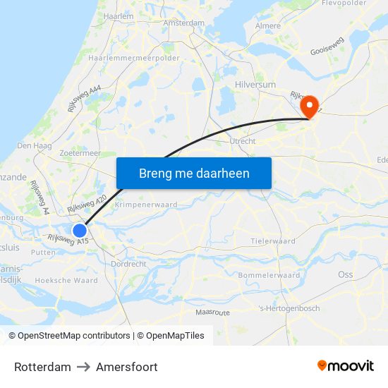 Rotterdam to Amersfoort map