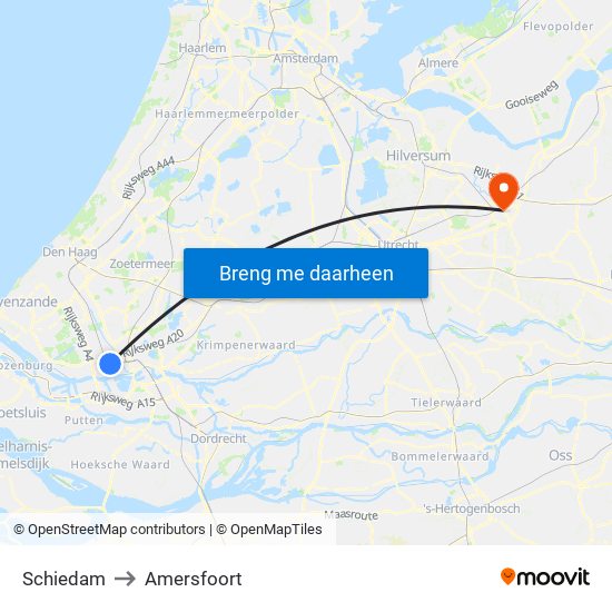 Schiedam to Amersfoort map