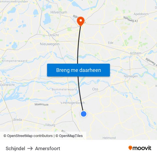 Schijndel to Amersfoort map