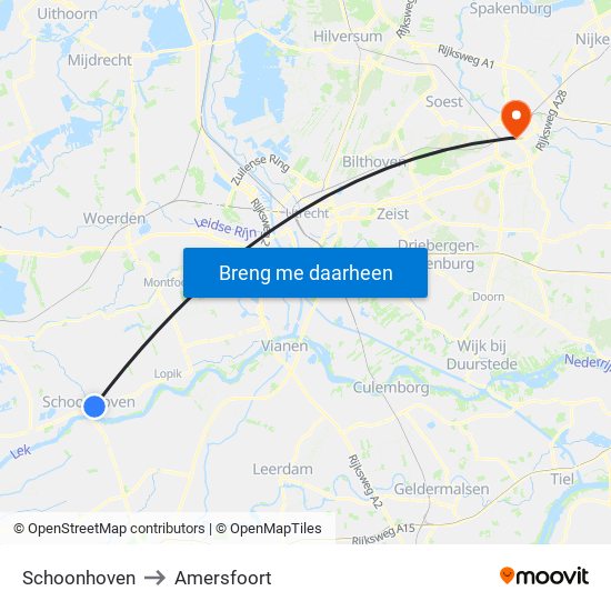 Schoonhoven to Amersfoort map