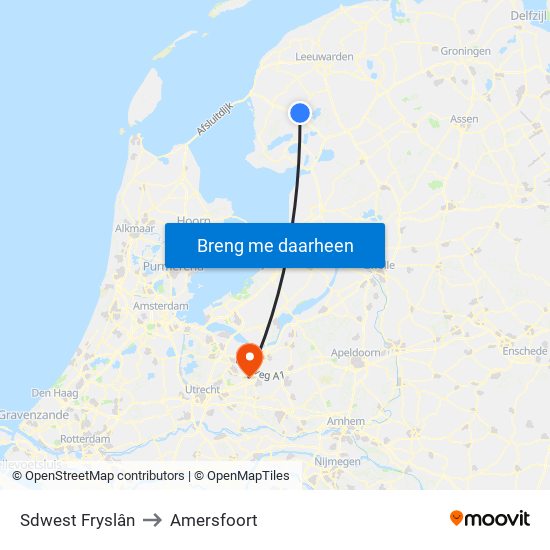 Sdwest Fryslân to Amersfoort map