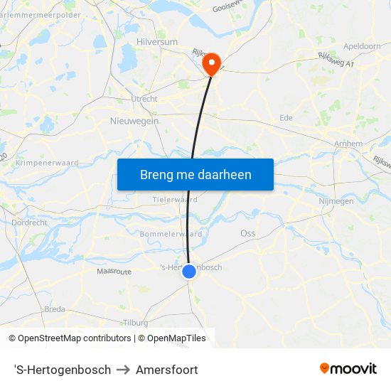 'S-Hertogenbosch to Amersfoort map