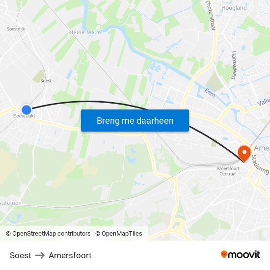 Soest to Amersfoort map