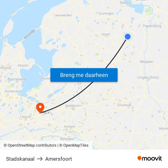 Stadskanaal to Amersfoort map