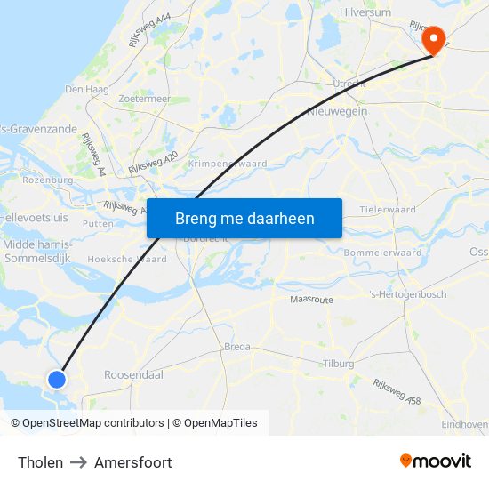 Tholen to Amersfoort map
