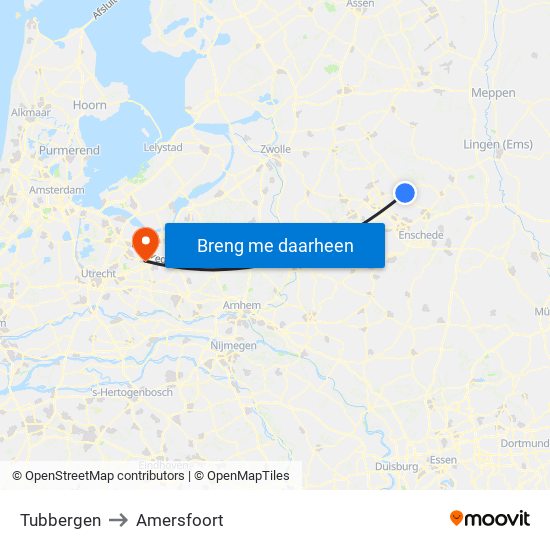 Tubbergen to Amersfoort map