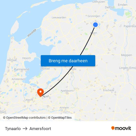 Tynaarlo to Amersfoort map