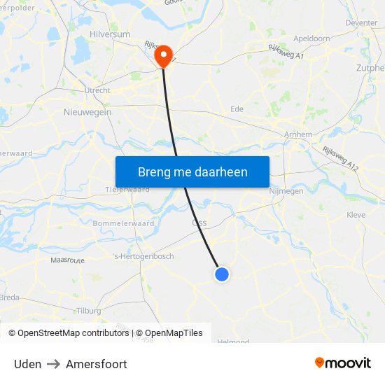 Uden to Amersfoort map