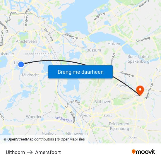 Uithoorn to Amersfoort map