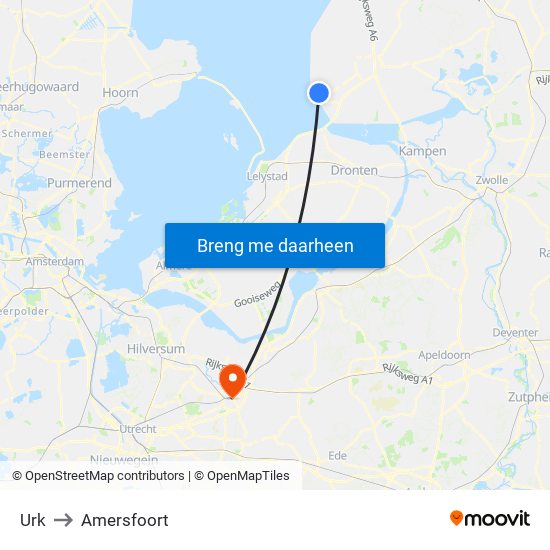 Urk to Amersfoort map