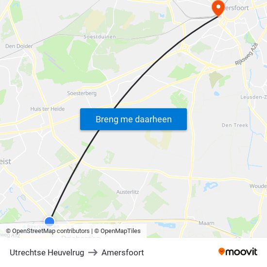 Utrechtse Heuvelrug to Amersfoort map