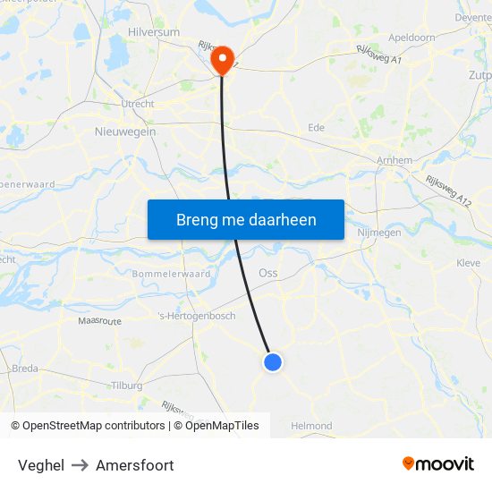 Veghel to Amersfoort map