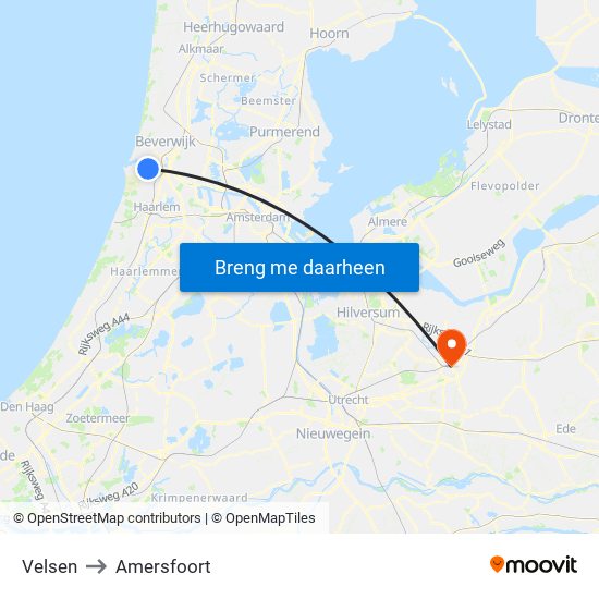 Velsen to Amersfoort map