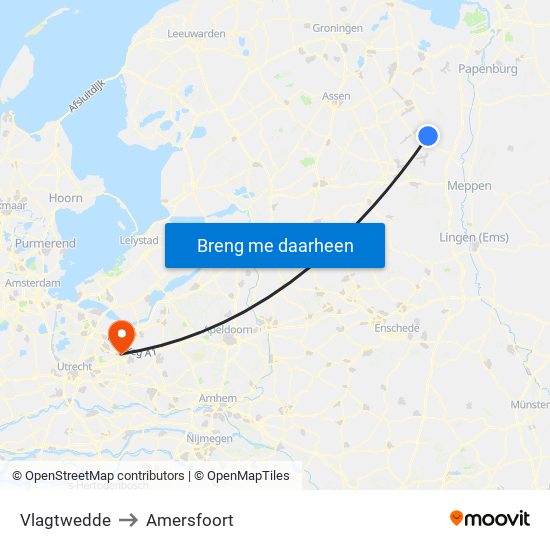 Vlagtwedde to Amersfoort map
