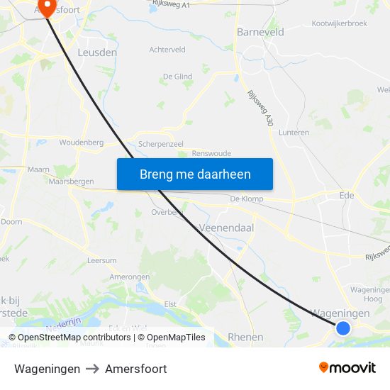 Wageningen to Amersfoort map