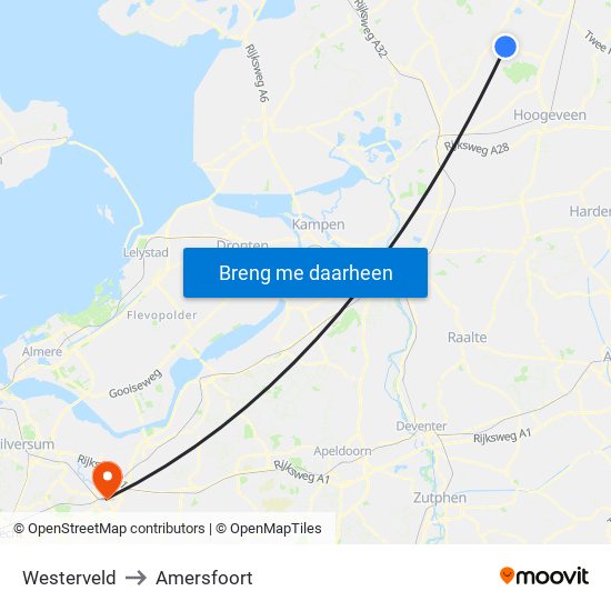 Westerveld to Amersfoort map