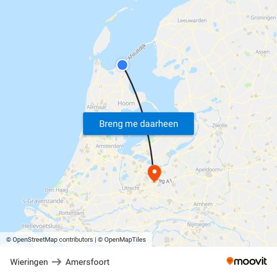 Wieringen to Amersfoort map