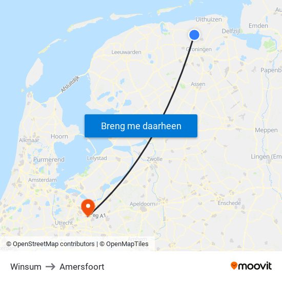 Winsum to Amersfoort map