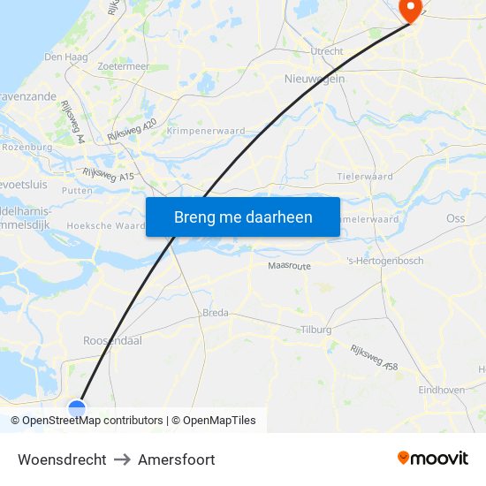 Woensdrecht to Amersfoort map