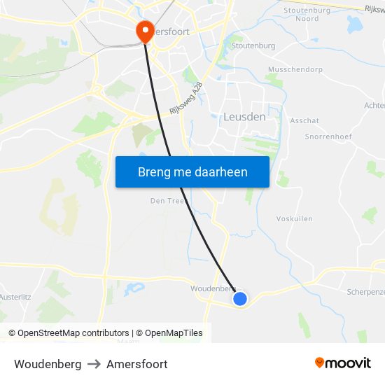 Woudenberg to Amersfoort map
