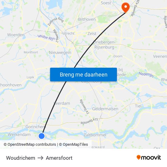 Woudrichem to Amersfoort map