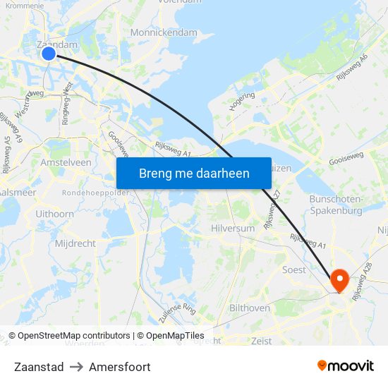 Zaanstad to Amersfoort map