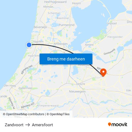 Zandvoort to Amersfoort map