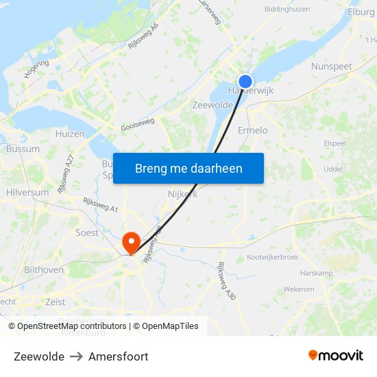 Zeewolde to Amersfoort map