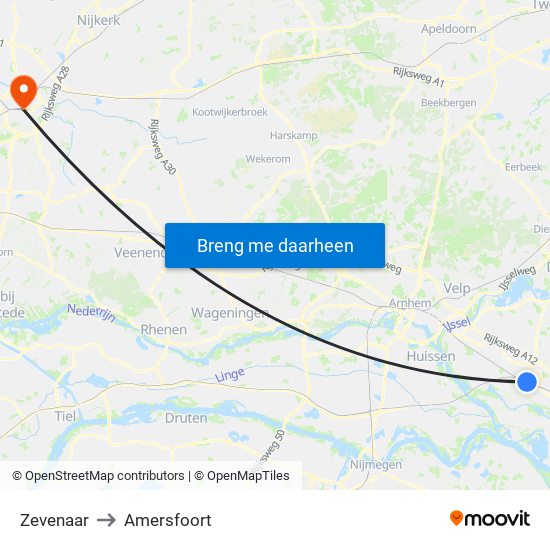 Zevenaar to Amersfoort map