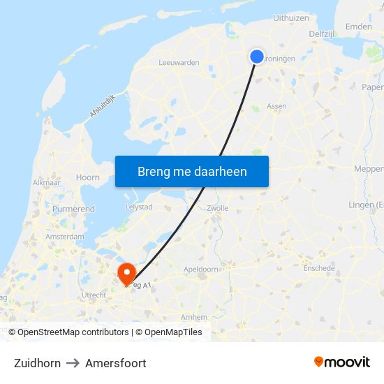 Zuidhorn to Amersfoort map