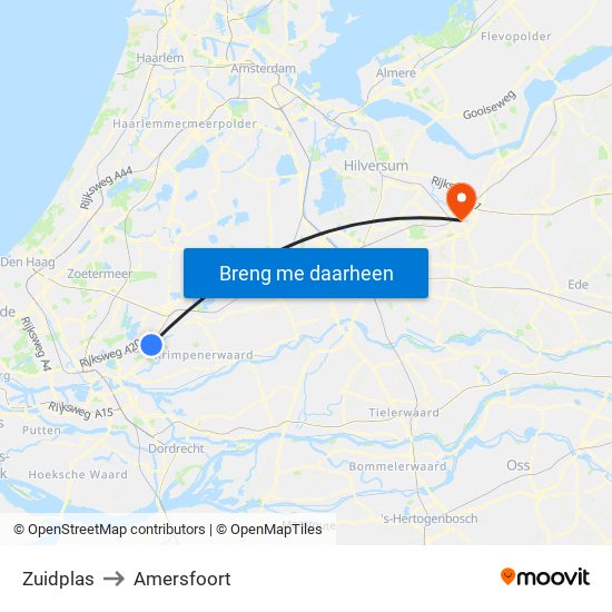 Zuidplas to Amersfoort map