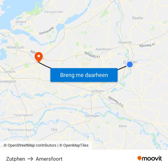 Zutphen to Amersfoort map