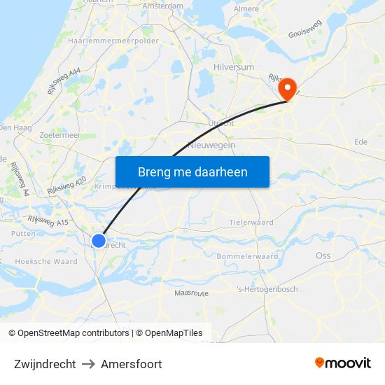 Zwijndrecht to Amersfoort map
