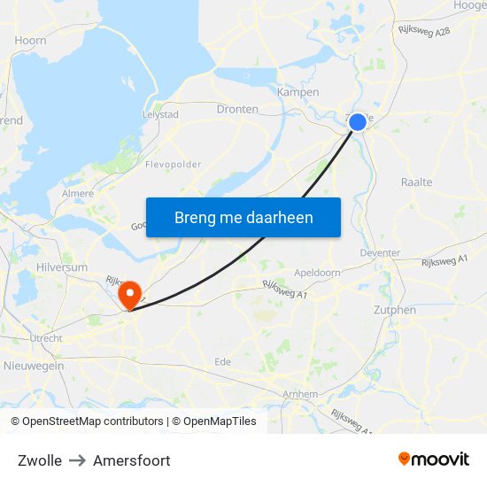 Zwolle to Amersfoort map