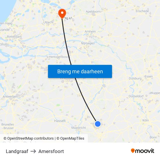 Landgraaf to Amersfoort map