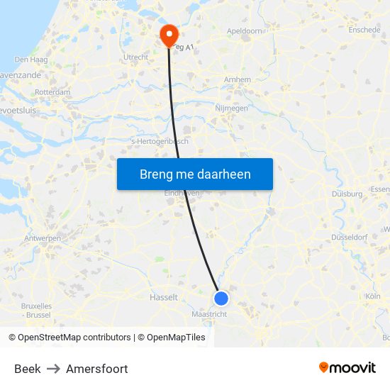 Beek to Amersfoort map