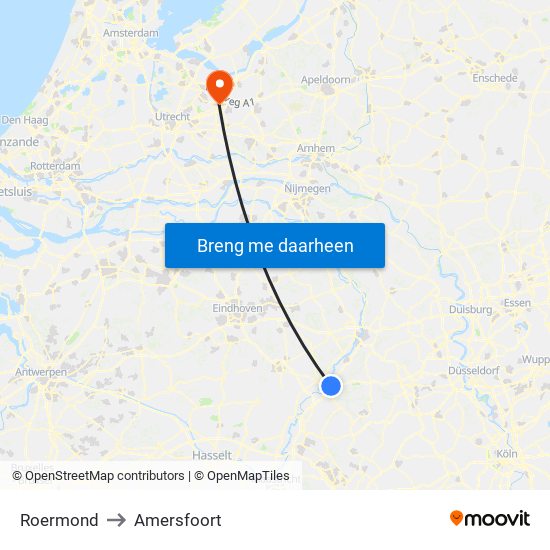 Roermond to Amersfoort map