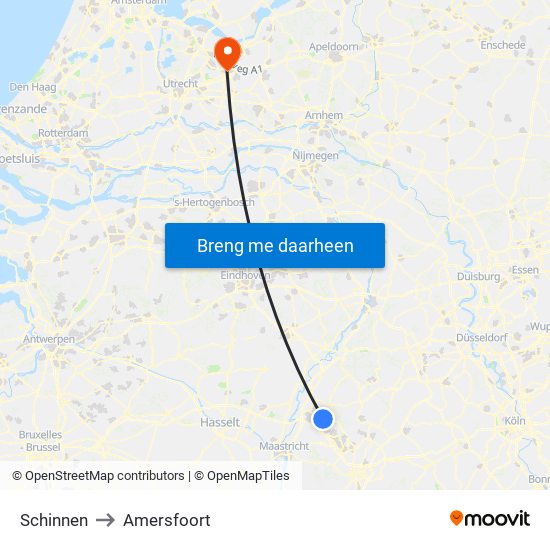 Schinnen to Amersfoort map