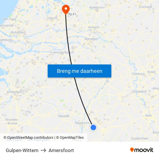 Gulpen-Wittem to Amersfoort map