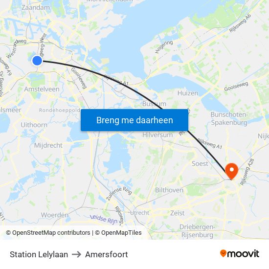 Station Lelylaan to Amersfoort map