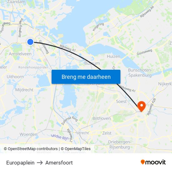 Europaplein to Amersfoort map