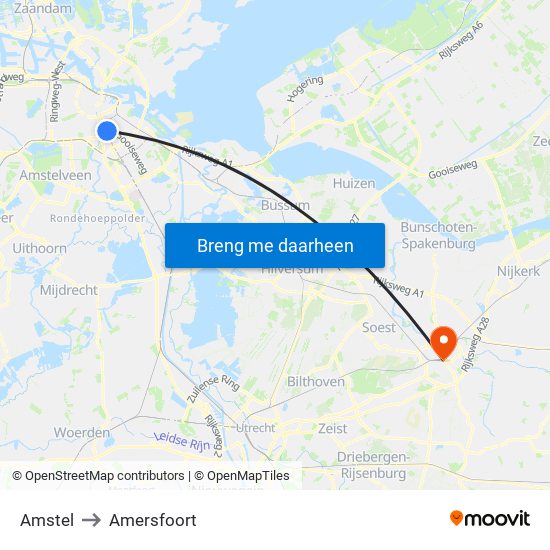 Amstel to Amersfoort map