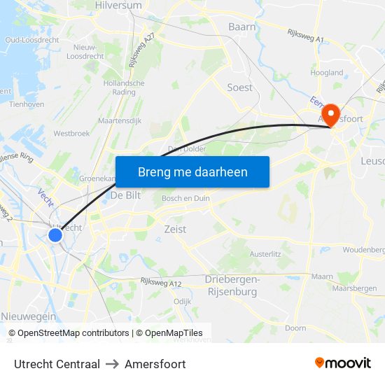 Utrecht Centraal to Amersfoort map