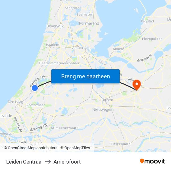 Leiden Centraal to Amersfoort map