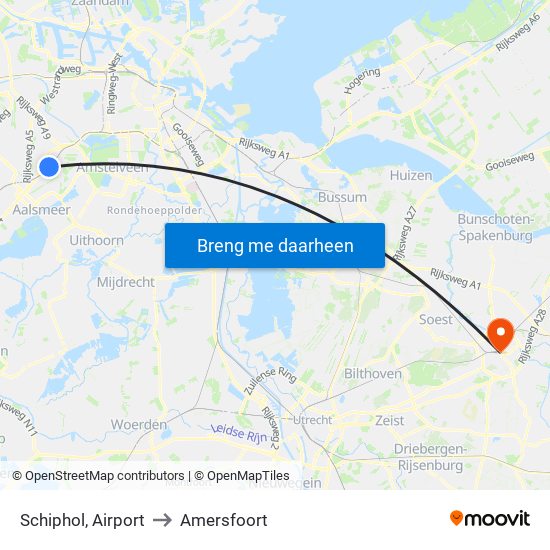 Schiphol, Airport to Amersfoort map