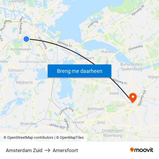 Amsterdam Zuid to Amersfoort map