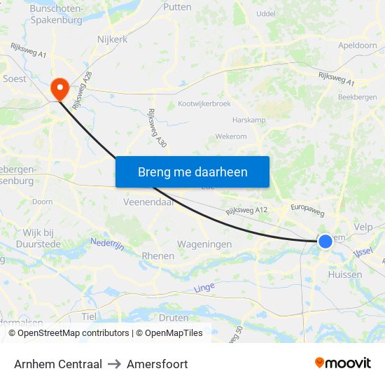 Arnhem Centraal to Amersfoort map